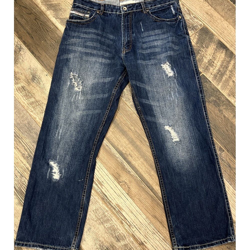 Paco Mens Jeans Straight Loose Fit Destroyed Denim‎ Cotton Size 34x29 Actual